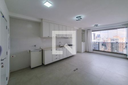 sala cozinha varanda integrada de apartamento para alugar com 1 quarto, 39m² em Vila Mariana, São Paulo