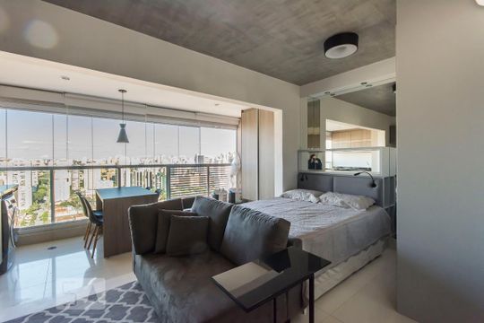 Studio Sala, Quarto e Cozinha de kitnet/studio para alugar com 1 quarto, 33m² em Brooklin Paulista, São Paulo