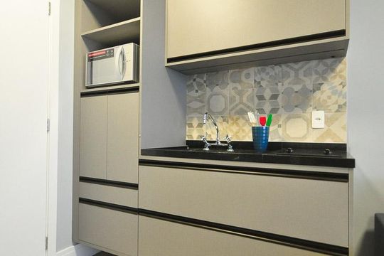 cozinha de kitnet/studio para alugar com 1 quarto, 33m² em Brooklin Paulista, São Paulo