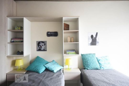 Detalhe do quarto de apartamento para alugar com 1 quarto, 29m² em Vila Indiana, São Paulo