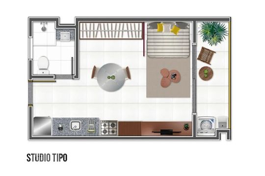 Planta Baixa de kitnet/studio à venda com 1 quarto, 28m² em Vila Carrão, São Paulo