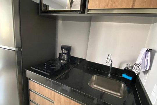 Cozinha de kitnet/studio para alugar com 1 quarto, 21m² em Vila Mariana, São Paulo