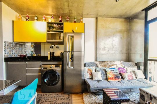 Cozinha / Lavanderia de kitnet/studio à venda com 1 quarto, 35m² em Santo Amaro, São Paulo