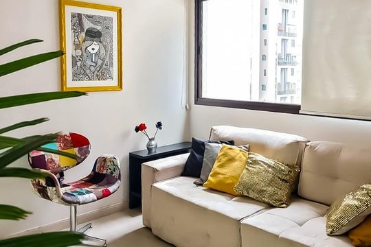 Sala de apartamento à venda com 1 quarto, 40m² em Indianópolis, São Paulo
