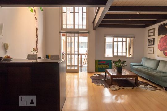 sala e cozinha de apartamento à venda com 1 quarto, 63m² em Moinhos de Vento, Porto Alegre
