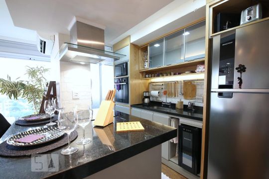 Cozinha  de kitnet/studio à venda com 1 quarto, 45m² em Brooklin Paulista, São Paulo
