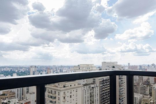 Varanda da sala de apartamento à venda com 1 quarto, 46m² em Cerqueira César, São Paulo