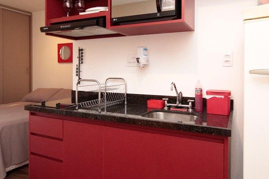 Cozinha de kitnet/studio para alugar com 1 quarto, 26m² em Campos Elíseos, São Paulo