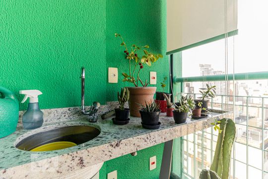 Varanda - Pia de kitnet/studio para alugar com 1 quarto, 35m² em Bela Vista, São Paulo