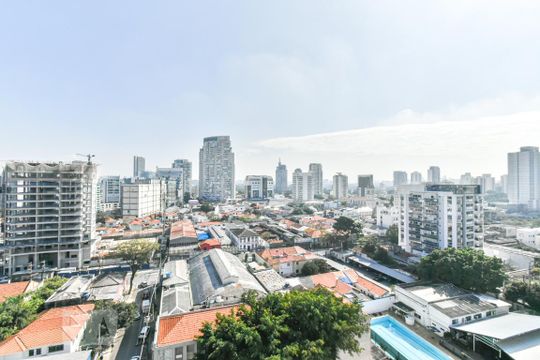 Varanda - Vista de apartamento à venda com 1 quarto, 50m² em Pinheiros, São Paulo