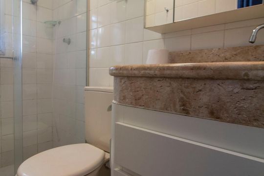 Banheiro da Suíte de apartamento à venda com 1 quarto, 43m² em Vila Clementino, São Paulo