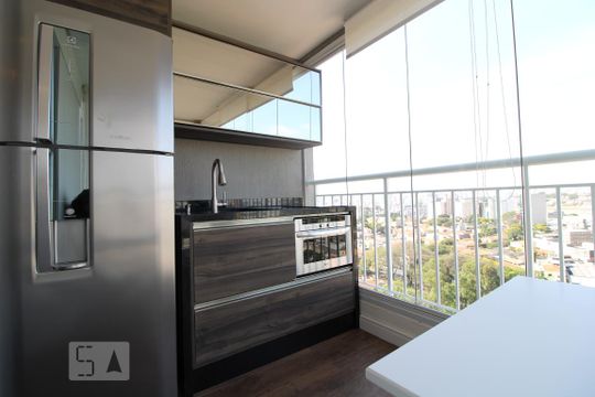 Varanda e Cozinha de apartamento para alugar com 1 quarto, 35m² em Campo Belo, São Paulo