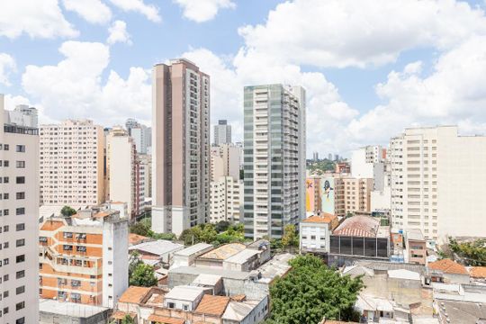 Vista da Sala de TV/Sacada de apartamento à venda com 1 quarto, 37m² em Barra Funda, São Paulo