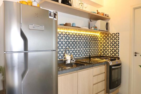 Cozinha de apartamento para alugar com 1 quarto, 25m² em Bela Vista, São Paulo