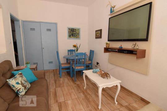 Sala de apartamento para alugar com 1 quarto, 60m² em Barra Funda, Guarujá
