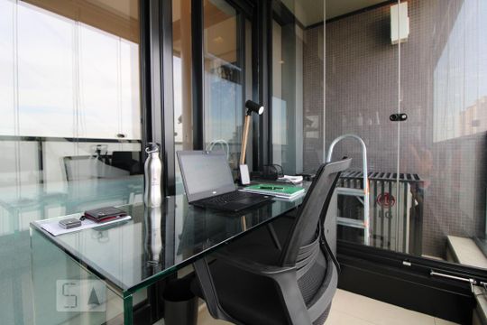 Varanda - Escritório de apartamento para alugar com 1 quarto, 58m² em Campo Belo, São Paulo