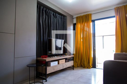 Sala - Detalhe de apartamento à venda com 1 quarto, 50m² em Mirandópolis, São Paulo