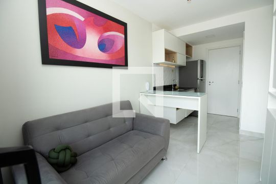 Sala - Panorâmica vista porta de entrada  de kitnet/studio à venda com 1 quarto, 26m² em Indianópolis, São Paulo