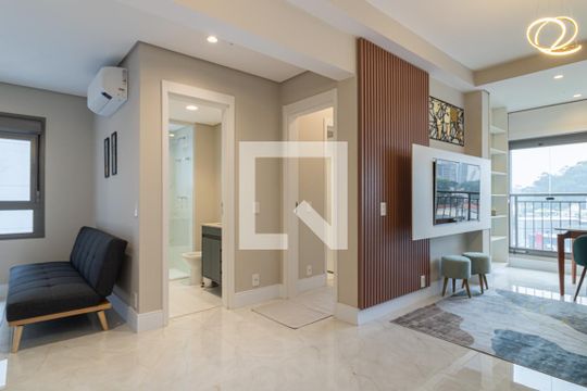 Sala de apartamento para alugar com 1 quarto, 60m² em Indianópolis, São Paulo