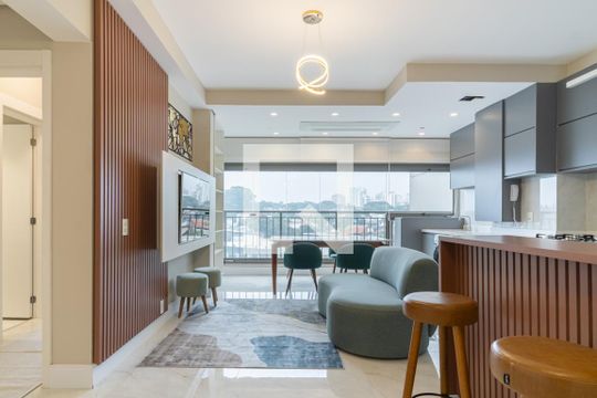 Sala de apartamento para alugar com 1 quarto, 60m² em Indianópolis, São Paulo