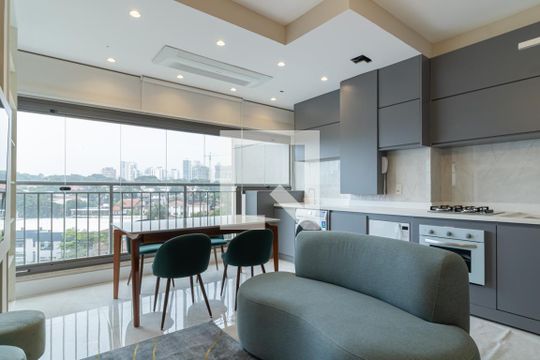 Sala de apartamento para alugar com 1 quarto, 60m² em Indianópolis, São Paulo