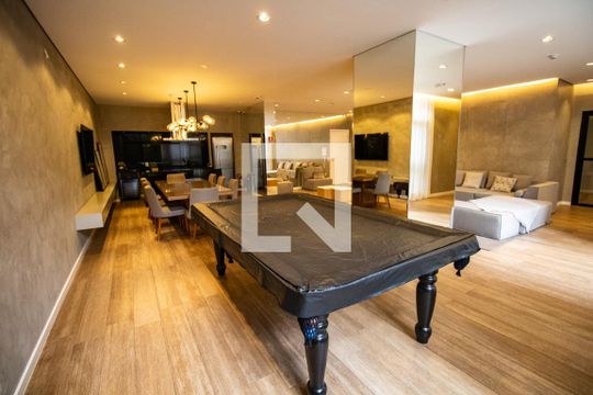 Área comum - coliving- detalhe mesa de bilhar de kitnet/studio à venda com 1 quarto, 27m² em Indianópolis, São Paulo