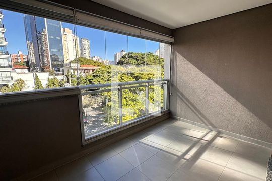 Varanda da sala de apartamento à venda com 1 quarto, 53m² em Campo Belo, São Paulo