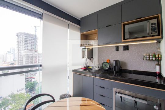 Cozinha - Varanda de kitnet/studio à venda com 1 quarto, 31m² em Pinheiros, São Paulo