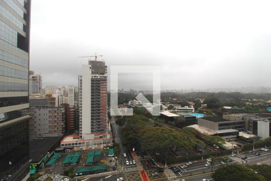 Vista da Sala de apartamento à venda com 1 quarto, 60m² em Indianópolis, São Paulo