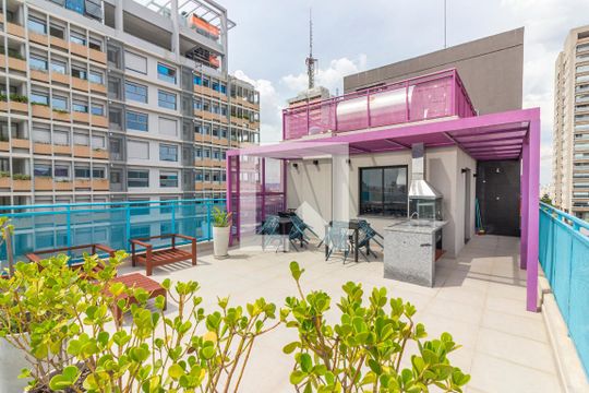 Área Comum - Solarium de kitnet/studio à venda com 1 quarto, 28m² em Pinheiros, São Paulo