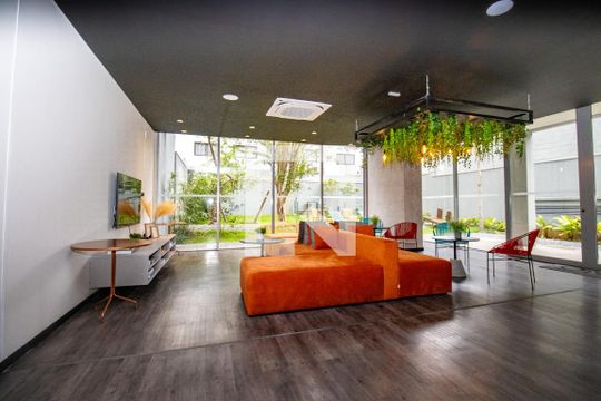 Área comum - Salão de festas, panorâmica de kitnet/studio à venda com 1 quarto, 21m² em Moema, São Paulo
