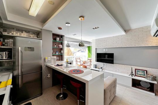 Sala//Cozinha de apartamento à venda com 1 quarto, 58m² em Brooklin Paulista, São Paulo