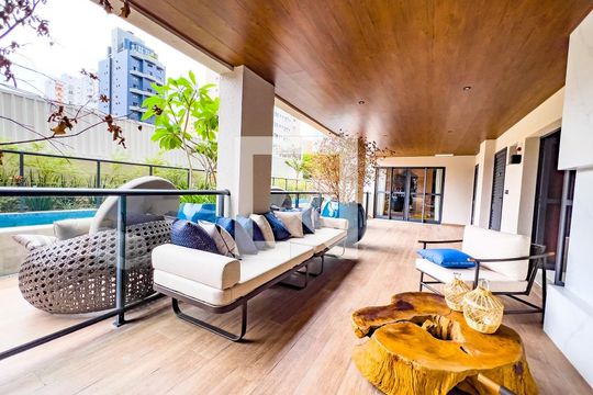 Área comum - terraço da  piscina de apartamento à venda com 1 quarto, 32m² em Indianópolis, São Paulo