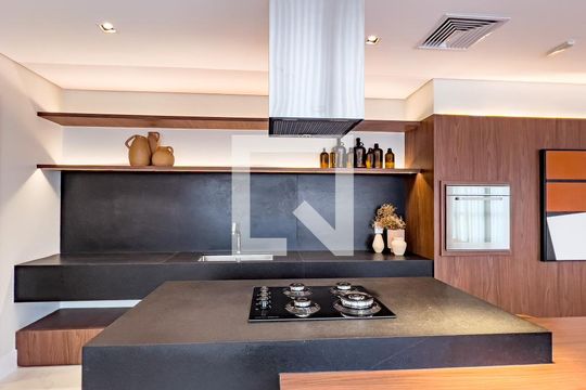 Área comum- esoaço gourmet, fogão de ilha  de apartamento à venda com 1 quarto, 32m² em Indianópolis, São Paulo