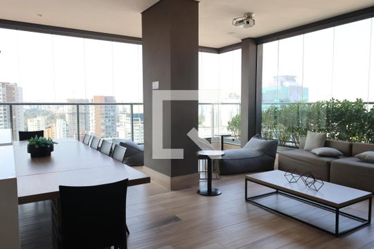 Área comum de apartamento à venda com 1 quarto, 74m² em Indianópolis, São Paulo