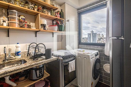 cozinha e área de serviço compartilhadas_1 de apartamento para alugar com 2 quartos, 49m² em Vila Moinho Velho, São Paulo