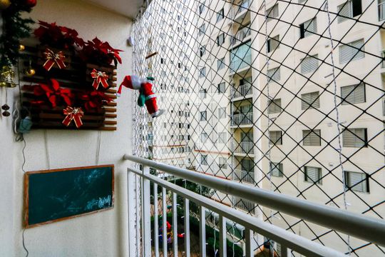 Varanda da sala de apartamento à venda com 3 quartos, 63m² em Vila Homero Thon, Santo André