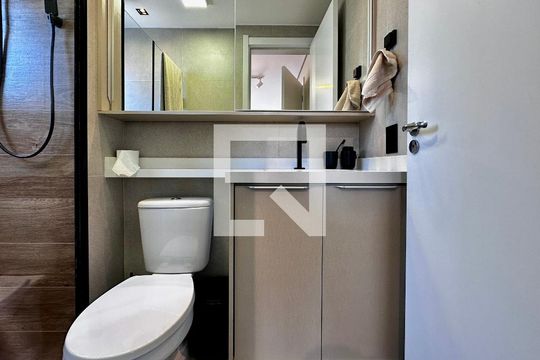 Banheiro Suíte de apartamento à venda com 1 quarto, 28m² em Jardim Caravelas, São Paulo