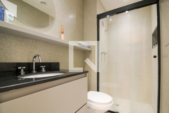 Banheiro Social de apartamento à venda com 1 quarto, 27m² em Jardim das Acacias, São Paulo
