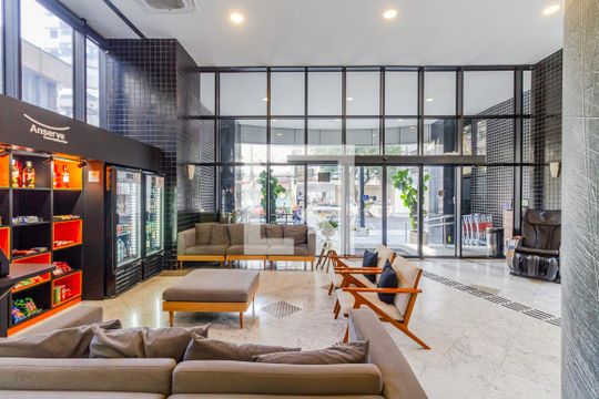 Área comum - Lobby de kitnet/studio à venda com 1 quarto, 26m² em Jardins, São Paulo
