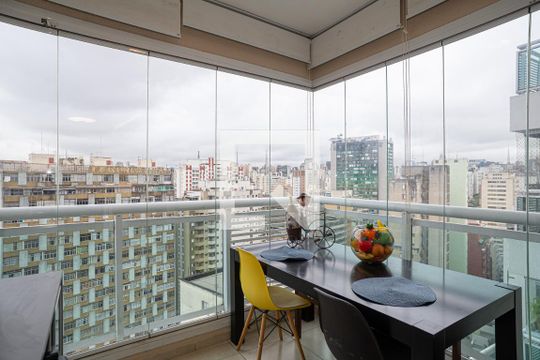 Varanda da Sala de apartamento à venda com 1 quarto, 47m² em Bela Vista, São Paulo
