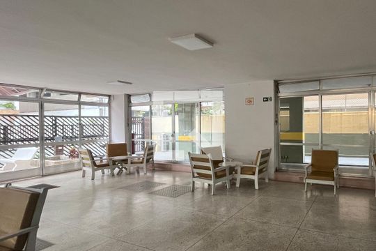 Área comum - Salão de festas de apartamento para alugar com 1 quarto, 66m² em Orquidario, Santos