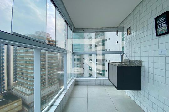 Varanda da Sala/cozinha de apartamento para alugar com 1 quarto, 54m² em Vila Caiçara, Praia Grande