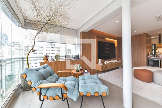 Sala - Varanda de apartamento à venda com 1 quarto, 76m² em Cidade Monções, São Paulo