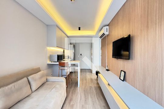 Sala/Cozinha de apartamento à venda com 1 quarto, 29m² em Indianópolis, São Paulo
