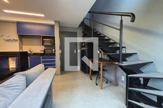 Sala/Cozinha de apartamento à venda com 1 quarto, 43m² em Vila Olímpia, São Paulo