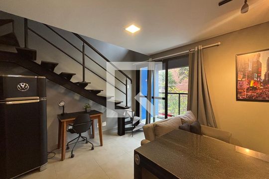 Sala/Cozinha de apartamento à venda com 1 quarto, 43m² em Vila Olímpia, São Paulo