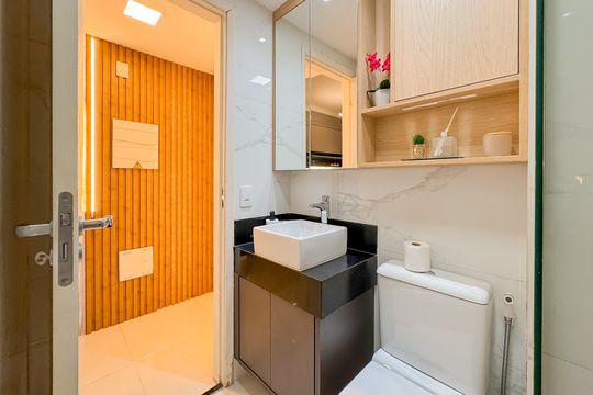 Banheiro de kitnet/studio à venda com 1 quarto, 33m² em Vila Mariana, São Paulo