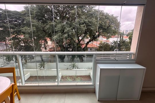 Varanda do Studio de apartamento para alugar com 1 quarto, 48m² em Brooklin Paulista, São Paulo
