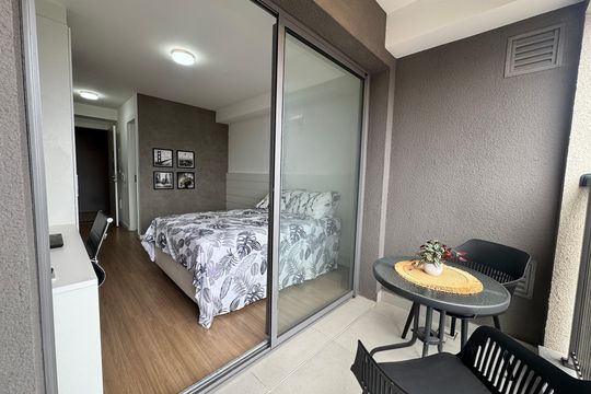 Varanda do Studio de kitnet/studio à venda com 1 quarto, 26m² em Santo Amaro, São Paulo